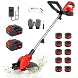 21V Weed Wacker Cordless, 12 Inch Weed Eater Battery Powered with 2 X 4.0Ah