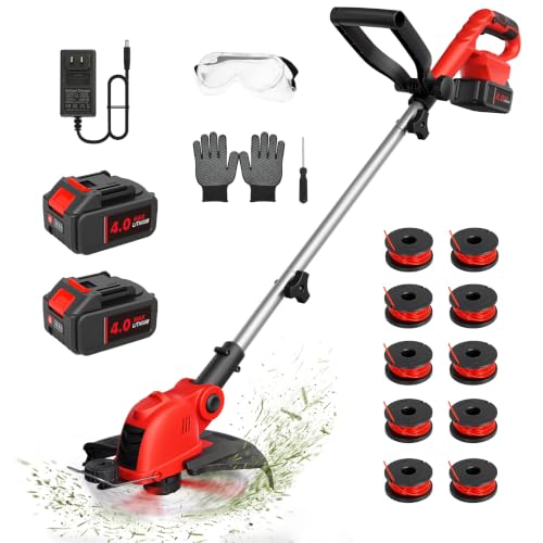 21V Weed Wacker Cordless, 12 Inch Weed Eater Battery Powered with 2 X 4.0Ah
