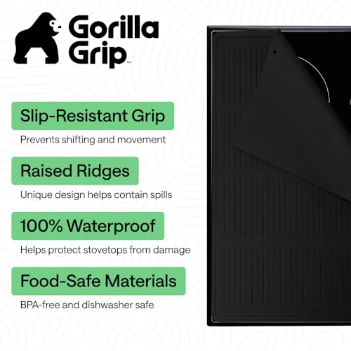 Image of GORILLA GRIP Silicone Stove Cover for Electric Stoves, 28x20 Black | Easy to Clean Dishwasher Safe Kitchen Mat, Lightweight Cooktop Range Covers, Heat Resistant Drying Mats, Counter Space Saving