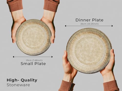 Image of Bodhi House Premium 18-Piece Stoneware Dinner Set Serving for 6 - Handcrafted Ceramic Plates, Bowls & Serving Bowls | Microwave & Dishwasher Safe | Elegant Modern Tableware Crockery Rustic Sand Beige