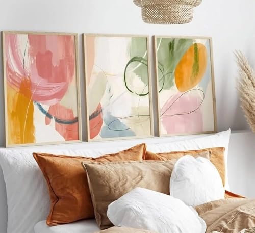 Tableaux sur toile abstraits triptyque coloré style bohème chic