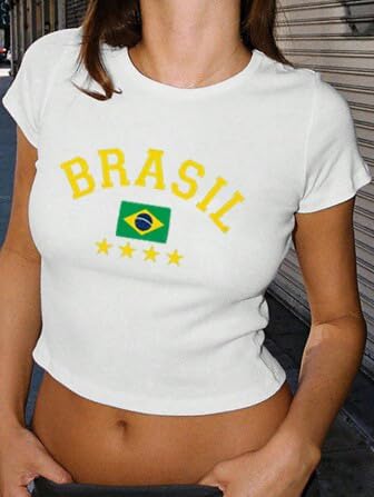Women's Graphic Baby Tees Shirts Slim Fit Short Sleeve Brazil Shirt Mexico Crop Top 2000s Vintage Going Out Tops - Image 3