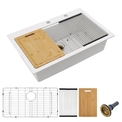 Fulorni 33 Inch White Quartz Workstation Sink