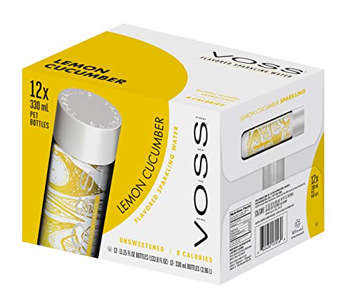 VOSS Water Flavored Sparkling Water, Lemon Cucumber, 330 ml Plastic Bottles (12 Count), 133.8 Fl Oz