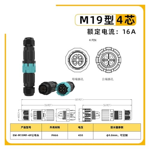 Conector M19 impermeable de 4 pines con sistema push-pull para cable de 7-10mm 3