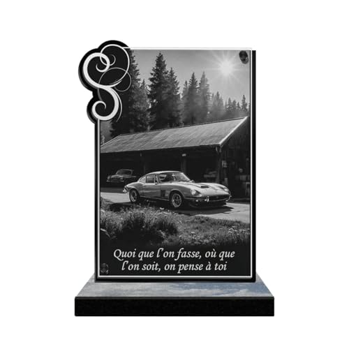 ETERNEL - Plaque Funéraire Personnalisée Cadre Ornements - Voiture de Collection, Automobile, Voiture Ancienne - Texte Personnalisable, Plaque Funéraire Gravée au Laser pour Hommage, Plaque Cimetière