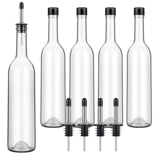 Maxdot 5 Pcs Long Neck Glass Bottles with Pourers for Bar Wine Syrup