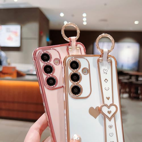 DEFBSC Case for Samsung Galaxy A55 5G with Wrist Strap, Cute Side Love Heart Plating Edge Phone Case with Heart Pattern Wristband Finger Holder Stand Soft TPU Back Cover Shockproof Case - Black - Image 3