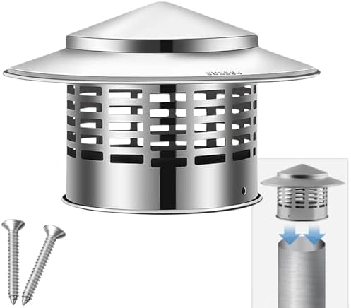 Stainless Steel Chimney Cap with Screen, 2.5" Cone Top Stove Pipe Vent Cover, Outdoor Fireplace Roof Protection from Birds, Debris & Rain - Fits 1.6" to 8.7" Pipes