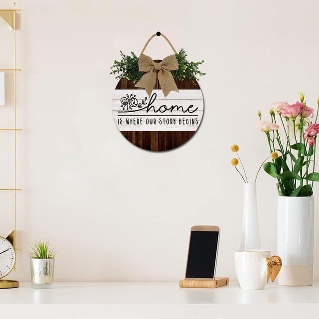 Ghirlanda Rotonda In Legno 'Bless Our Home' – Decorazione Da Parete 30x30 Cm Per Interni Ed Esterni, Stile Fattoria