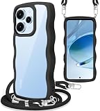 Yuanlai For Redmi 12 5G ケース ショルダー XIG03 スマホケース 耐衝撃 クリア 波型 シャオミ リドミ12 5G カバー 肩掛け 斜めかけ 紐付き 織りストラップ付き 長さ調整可能 取り外し可能 (ブラック)