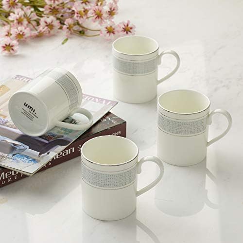 Amazon Brand - Umi Tea Coffee Cups Mugs Set 4 Premium Porcelain (Classic Grey)
