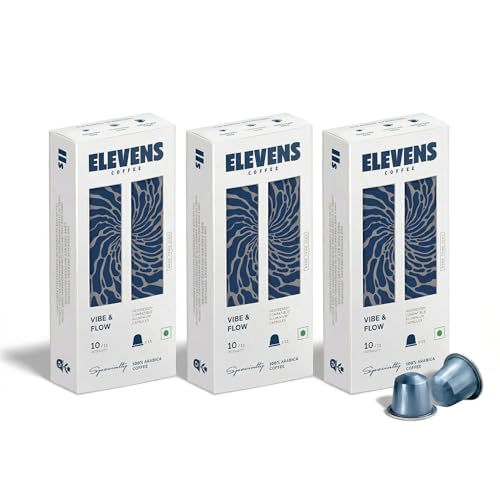Image of ELEVENS COFFEE | Vibe & Flow | Specialty Coffee Capsules | 100% Arabica | Dark Roast | Intensity 10 | Compatible with Nespresso (33 Count (Pack of 3))