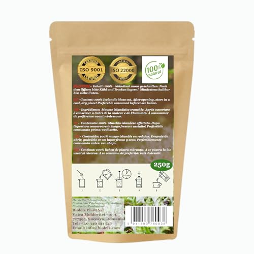 BIO Isländisch Moos Tee I 250 gr I Islandmoos geschnitten I Aus kontrolierte Wildsammlung I Cetraria Islandica I Bio Leis