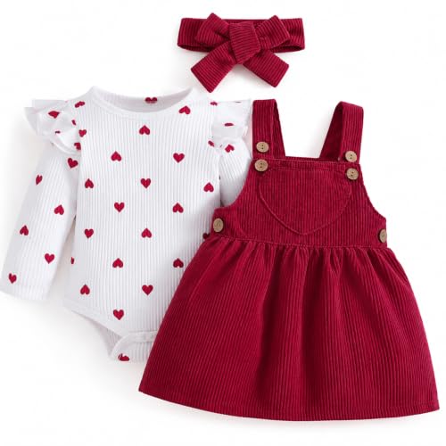 Yoolhamy Mädchen Babykleidung mit Schleifen-Stirnband Outfit Kleinkinder Langärmliges Rüschen-Strampler Oberteil für 0–18M