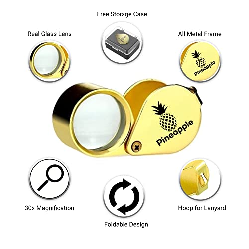 Pineapple 30X Jewelers Loupe Magnifier Foldable Pocket Magnifying Glass Jewelry Eye Loop For Jewelers, Gems, Diamonds, Plants, Coins (Gold) #TOP1