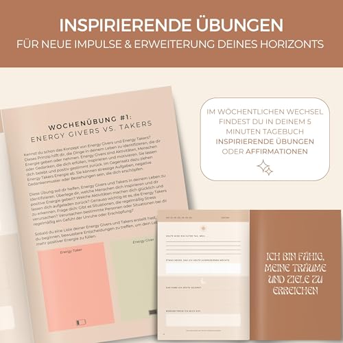 memoriecation 5 Minuten Tagebuch - Dein Journal für mehr Dankbarkeit, Achtsamkeit und Glück - Tagebuch für Erwachsene, Dankbarkeitstagebuch, Achtsamkeitstagebuch für 5 bis 6 Minuten Journaling