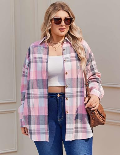 IN'VOLAND Plus Size Shackets for Women Plaid Flannel Shirts Fall Jackets — view 2