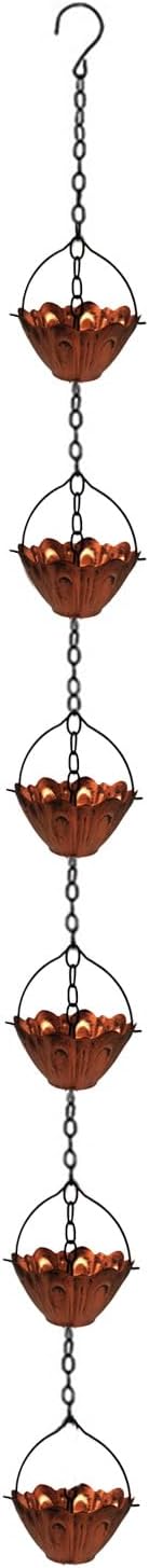 Metal Rain Chain Vintage Flower Cups Rain Catchers for Outdoor Gutters Eaves Drainage Rusts Garden Decors Rain Chain for Roof Drainage