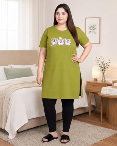 Image of In Love Women's Printed Cotton Plus Size Longline T-Shirt with Pockets | Cotton fabric - soft longline T-shirt with easy plus-size fit