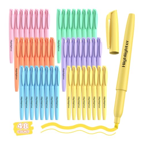 Qicewinly 48 Count Pastel Highlighters Bulk - 6 Assorted Soft Colors, Chisel Tip, No Bleed & Quick Dry, Ideal for Note Taking, Studying, School, Office, Student & Teacher Supplies