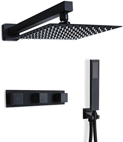 Fryotuc Black Shower System 8 Inch Bathroom Rain Mixer Shower Combo Set Wall Mounted Rainfall Shower Fixture …