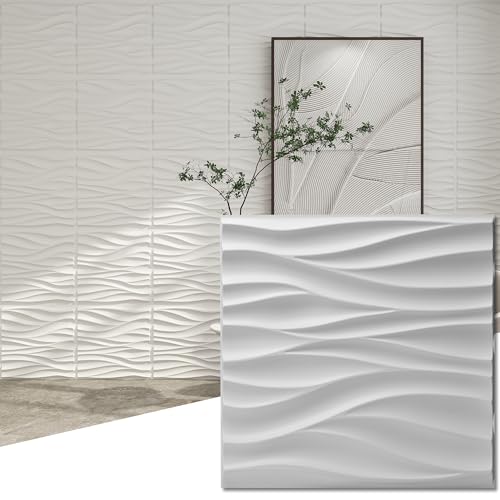 Art3d Premium White Wavy PVC Wall Panels, Pack of 12 (19.7" x 19.7")