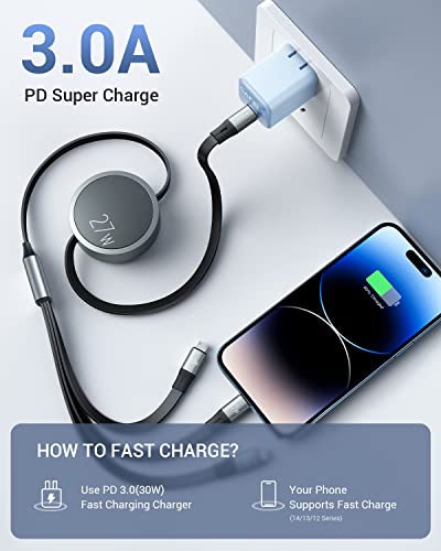 Cafele Usb C Multi Charging Cable, [27W Fast Charging For Cellphone] Retractable Usb C Cable, 3 In 1 Multiple Phone Charger Cord With Type C/Micro Usb/Ip For Phone 14 13 12/Samsung S23 S22 S21/Pad #TOP3