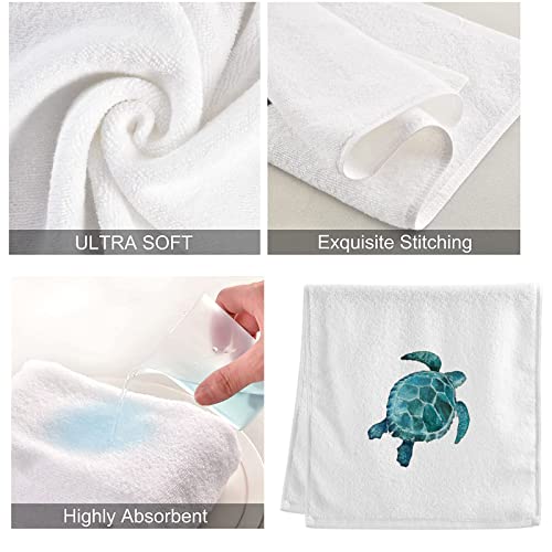 Alaza Ocean Vintage Sea Turtle Hand Towels For Bathroom Set Of 2,Coastal Beach Bath Towel Decorative Finger Towel 100% Cotton Soft Absorbent Face Towel, 15.5X29.5 Inch #TOP4