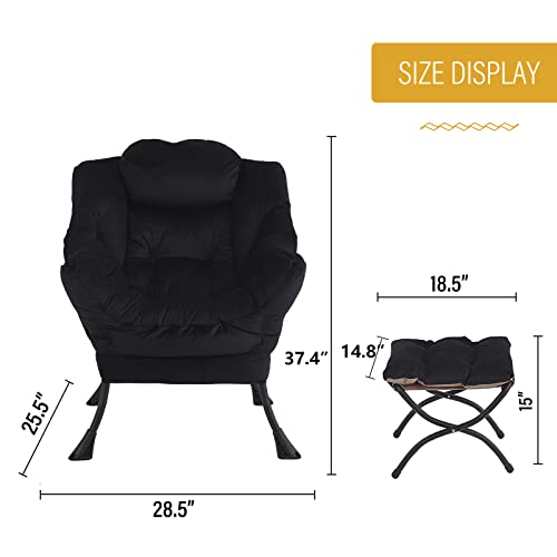 Welnow Lazy Chair With Ottoman, Modern Lounge Accent Chair With Armrests And A Side Pocket, Leisure Upholstered Sofa Chair Set, Reading Chair With Footrest For Small Space, Corner Chair, Black #TOP2
