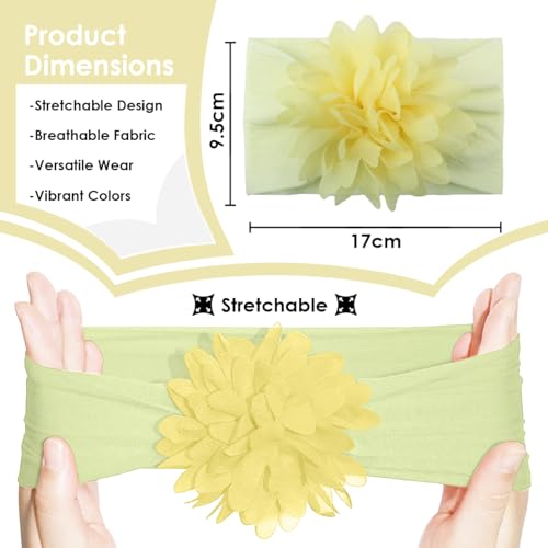 Image of SYGA Baby Headbands Nylon Flower Soft Stretchable Hairband for Newborn Infant Toddler Kids For 0-3 Year -Beige Yellow