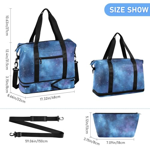 ALAZA Sports Duffel Bags with Toiletry Bag Set,The Blue Nebula Pattern Travel Duffel Bags Multi Pockets Weekend Bag3