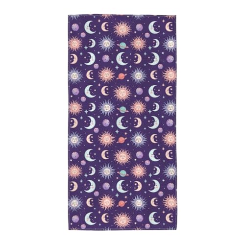 PPIKTC Lightweight Absorbent Shower Towels for Adults Purple Galaxy Night Star Sky Trippy Sun and Moon, Ideal Bath Towels for Pool Gym Body Care Hotel Travel Camping