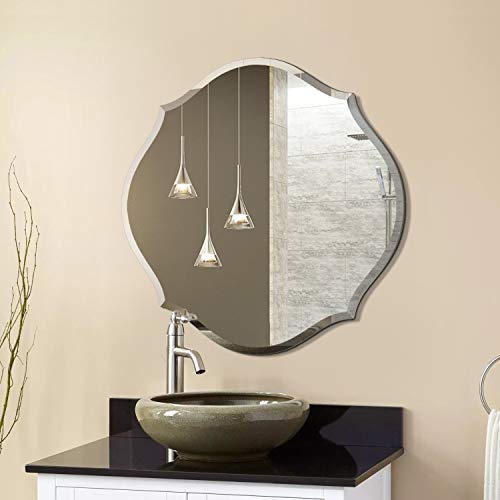 Mirror Trend 28-Inches Gentle Scalloped Frameless Beveled Mirrors For Bathroom Silver Mirror For Wall Decorative For Living Room And Bedroom Mirrors With Solid Core Wood Backing. #TOP1
