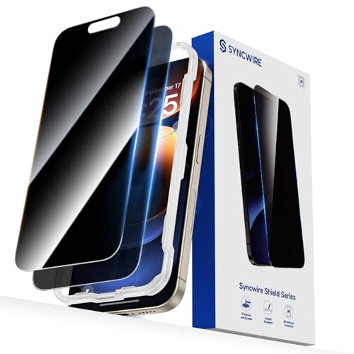 SYNCWIRE - SYNCWIRE Privacy Screen Protector for iPhone 15 Pro 6.1''[2-Pack], Unbreakable True 28° Anti Spy Tempered Glass Saver Black [Easy Installation Frame] [9H Hardness] [Bubble Free] [Sensitive Touch] - -55%