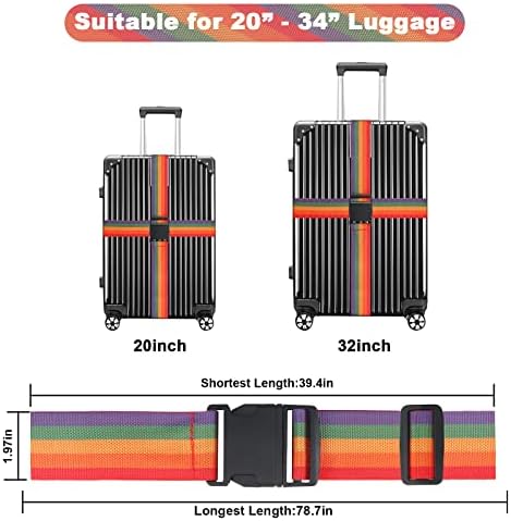 4 Pack Luggage Straps for Suitcase, SLIJAR Packing Belts Travel Accessories Adjustable Bag Strap for Travel Bag Luggage Briefcase (Rainbow)