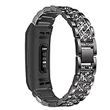 Mtozon Metal Bands Compatible with Fitbit Charge 3, Bling Bracelet Dressy Rhinestone Replacement Wristband for Women, Silver Black Rose Gold