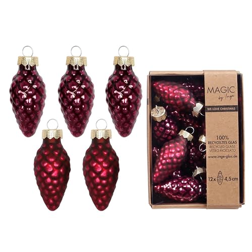 Lot de 12 Pommes de Noël en Verre - 4,5 cm - Mat et Brillant - Boules pour Sapin - Décorations de Noël - Bordeaux Foncé - Port Lisse