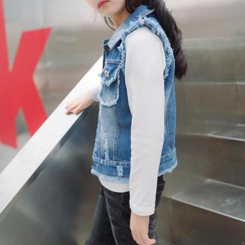 Lazutom Girls' Denim Vest Jacket Sleeveless Frayed Jean Vest Outerwear for Casual, School, Layered Fall Outfits2