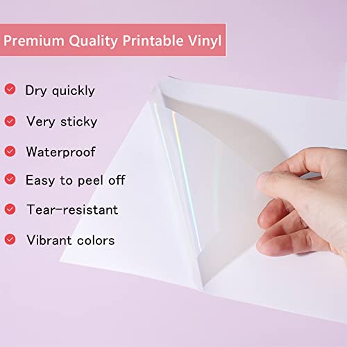 24 Sheets Vinyl Printable Sticker Paper A4 Size (8.25" X 11.7") Glossy White Holographic Sticker Paper Self-Adhesive Waterproof Dries Quickly For Inkjet/Laser Printer #TOP2