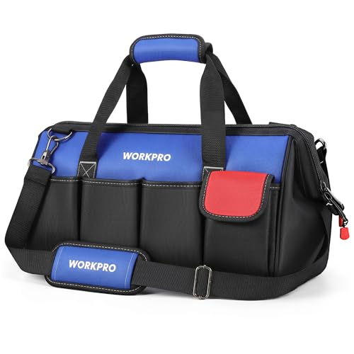 WORKPRO 18-inch Close Top Wide Mouth Storage Tool Bag with Adjustable Shoulder Strap, Sturdy Bottom