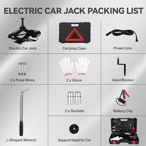 Image of ROGTZ Electric Scissor Car Jack Kit 3 Ton 12V Portable Auto Car Lift with 17.7 Inch Range for SUV Sedan Floor Jack for Tire Change Roadside Emergency