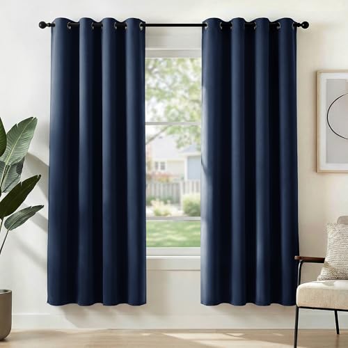 Image of Deconovo Solid Thermal Insulated Curtains Eyelet Blackout Curtains for Bedroom 46 x 72 Inch Navy Blue One Pair