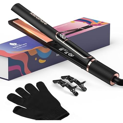 MiroPure Flat Iron Hair Straightener, 1 Inch Titanium Plates Hair Straightener with 15S Heat-up, Professional MCH Ceramic Negative Ion Hair Iron Dual Voltage for Women Hair with Auto Shut-Off Cover
