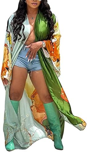 cu4eve Kimonos for Women Plus Size Summer Long Sleeve Lightweight Silk Beach Swimsuit Cover Ups Kimono Cardigans Robe Dress