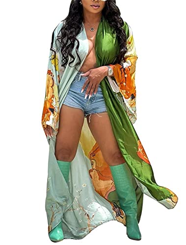 Cu4Eve Kimonos For Women Plus Size Summer Long Sleeve Lightweight Silk Beach Swimsuit Cover Ups Kimono Cardigans Robe Dress #TOP3