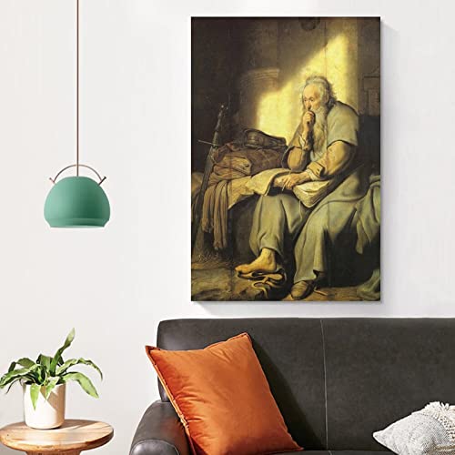 Apostle Paul In Prison By Rembrandt Van Rijn Baroque Art Christian Modern Poster Art Paintings On Canvas For Home Room Office Wall Decoration 08X12Inch(20X30Cm) #TOP3