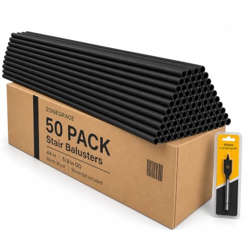44 in Staircase Balusters, 5/8 in OD Round Black Stair Spindles, 50 Pack by ZONEGRACE - Used condition - US$178.69