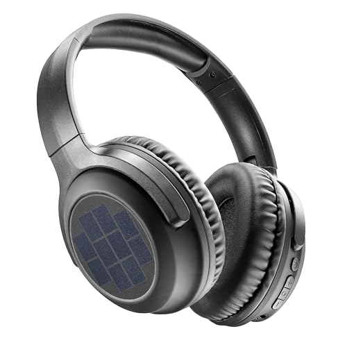 Music Sound - SUNBEAT - Cuffia wireless dotata di pannelli solari - Playtime 40 ore - Archetto morbido regolabile - Doppia modalità di ricarica: cavo USB-C o pannelli solari - Nero