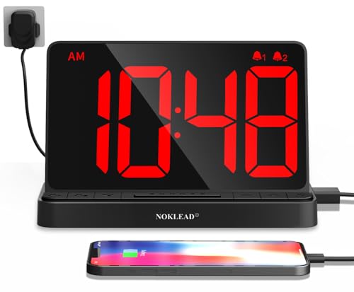 NOKLEAD Digital Alarm Clock with Large 6.5 RGB Colour Changing Display, Mains Powered Bedside Clock with USB Charger, Full Dimmer, Dual Alarm & Snooze for Bedroom